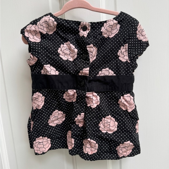 Janie and Jack 2T Girls Black, White & Pink Polka Dot Floral Short Sleeve Blouse - Picture 5 of 5